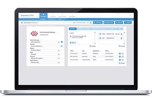 Baseline CRM displayed on a laptop