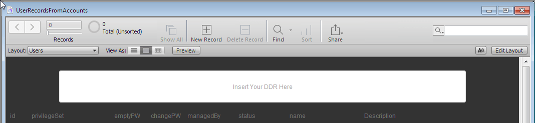 Creating user records from accounts in filemaker screenshot
