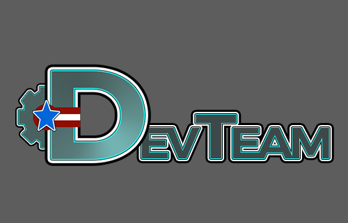 image of the words dev team designed similar to the Cyborg logo